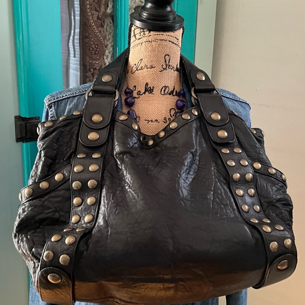 Vintage Kooba Ada Studded Leather Hobo Boho Tote